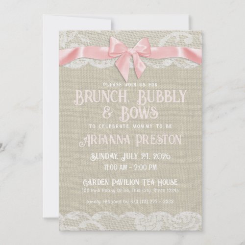 Brunch Bubbly and Bows Baby Shower  Invitation