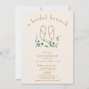 Brunch Bubbly Anemone Gold Floral Bridal Shower Invitation