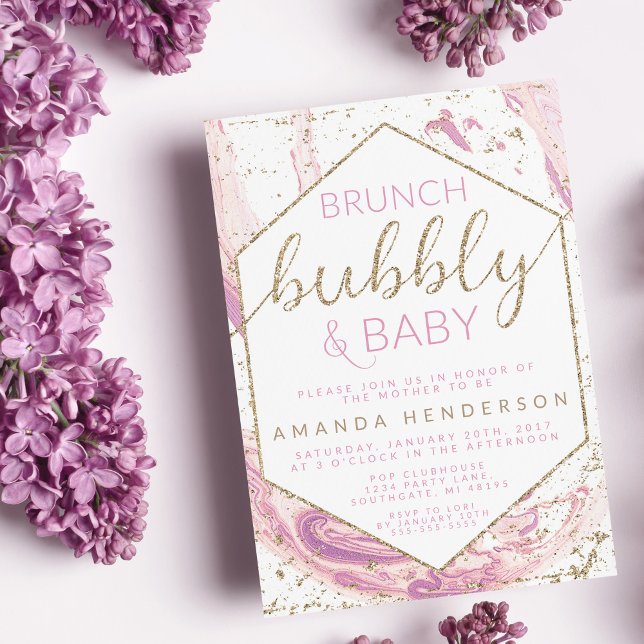 Brunch Bubbly & Baby Marble Baby Shower Invitation (Creator Uploaded)