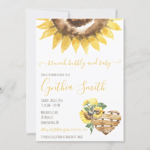 Brunch Bubbly  Baby Sunflower Baby Shower Invitation