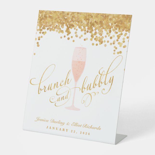 Brunch & Bubbly Bachelorette Engagement Brunch Pedestal Sign (Front)