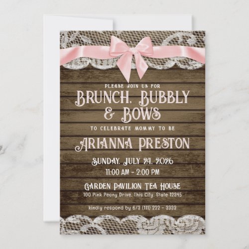 Brunch Bubbly Barn Wood and Bows Baby Shower   Invitation