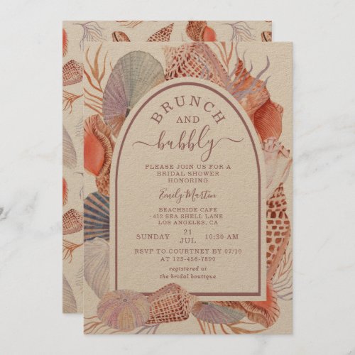 Brunch  Bubbly Beach Seashells Bridal Shower Invitation