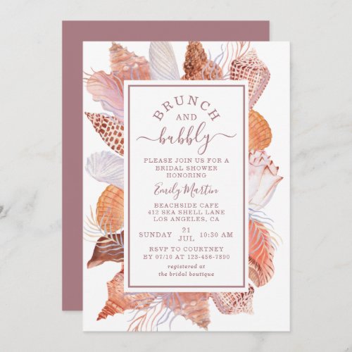 Brunch  Bubbly Beach Seashells Bridal Shower Invitation