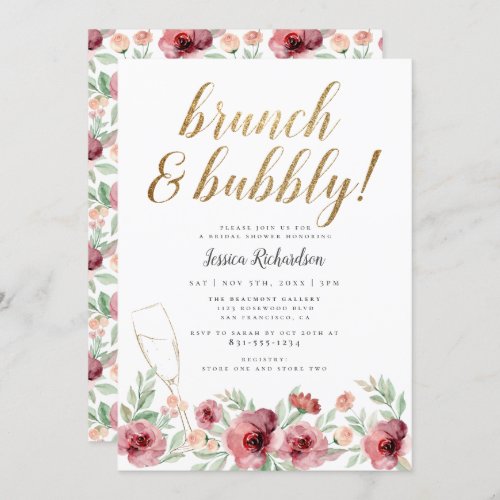 Brunch  Bubbly  Beautiful Floral Bridal Shower Invitation
