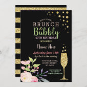 Brunch & Bubbly Birthday Gold Floral Invite (Front/Back)