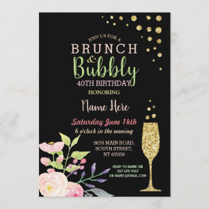 Brunch & Bubbly Birthday Gold Floral Invite