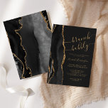 Brunch & Bubbly Black Gold Agate Bridal Shower Invitation<br><div class="desc">The left-hand edge of this elegant modern brunch and bubbly bridal shower invitation features a black watercolor agate border trimmed with faux gold glitter. The customizable text combines gold-colored handwriting,  copperplate and italic fonts on an off-black background. The reverse side features a matching black and gold agate design.</div>