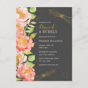 Brunch & Bubbly Black White & Gold Bridal Shower Invitation Postcard