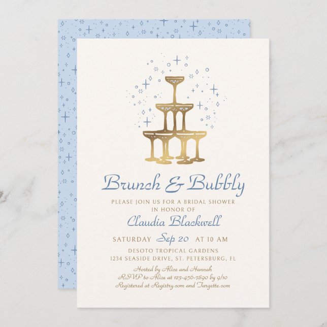 Brunch Bubbly Blue Bridal Shower Invitation (Front/Back)