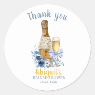 BRUNCH & BUBBLY Blue Floral Bridal Shower  Classic Round Sticker
