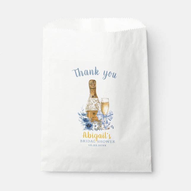BRUNCH & BUBBLY Blue Floral Bridal Shower  Favor Bag (Front)