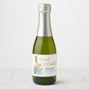 BRUNCH & BUBBLY Blue Floral Bridal Shower  Sparkling Wine Label