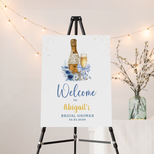 BRUNCH & BUBBLY Blue Floral Bridal Shower Welcome Foam Board (In Situ (Stand))
