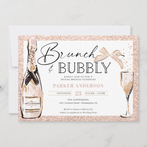 Brunch  Bubbly Blush Gold Bridal Shower Invitation