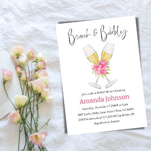 Brunch & Bubbly Blush Pink Floral Bridal Shower Invitation