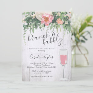 Brunch Bubbly Blush Pink Floral Wine Bridal Shower Invitation