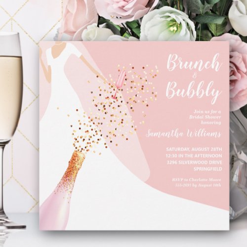 Brunch Bubbly Blush Rose Bridal Shower Invitation