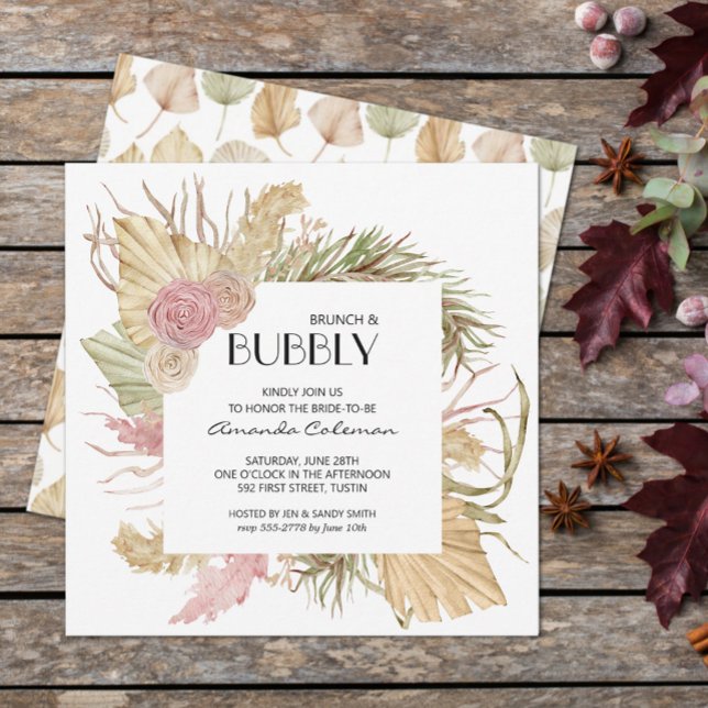 Brunch Bubbly Boho Leaves Bridal Shower Invite (Creator Uploaded)