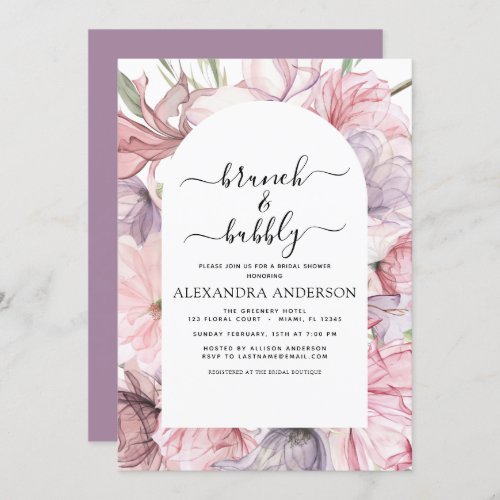 Brunch  Bubbly Boho Purple Bridal Shower Invitation