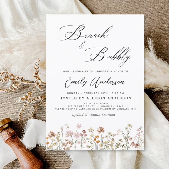 Brunch & Bubbly Boho Wildflower Bridal Shower Invitation (Creator Uploaded)