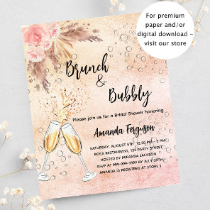 Brunch Bubbly Bridal rose pampas budget invitation Flyer