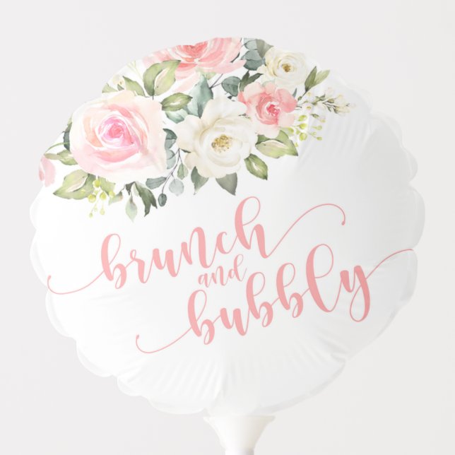 Brunch & Bubbly Bridal Shower Balloon - Pink Text (Front)