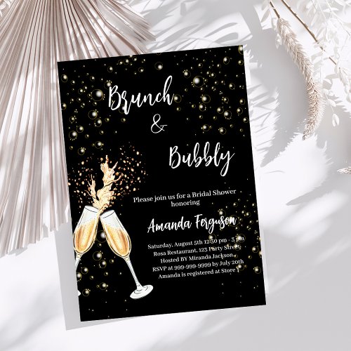 Brunch Bubbly Bridal Shower black cheers Invitation