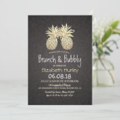 Brunch & Bubbly Bridal Shower Black Gold Pineapple Invitation (Standing Front)