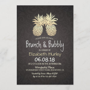 Brunch & Bubbly Bridal Shower Black Gold Pineapple Invitation