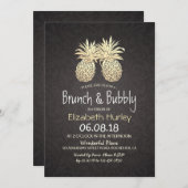 Brunch & Bubbly Bridal Shower Black Gold Pineapple Invitation (Front/Back)