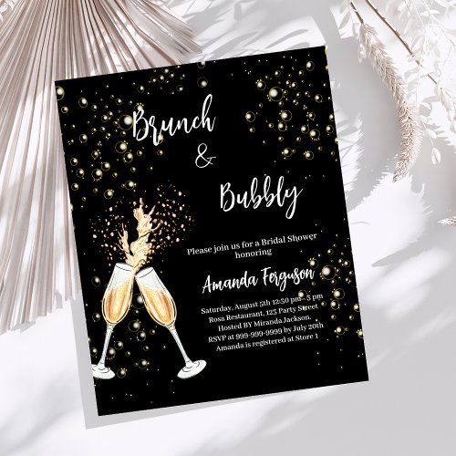Brunch Bubbly Bridal Shower black invitation