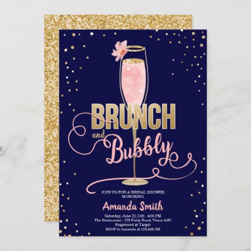 Brunch  Bubbly Bridal Shower Blush Gold Champagne Invitation