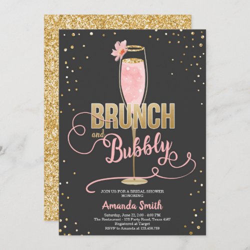Brunch  Bubbly Bridal Shower Blush Gold Champagne Invitation