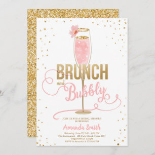 Brunch & Bubbly Bridal Shower Blush Gold Champagne Invitation
