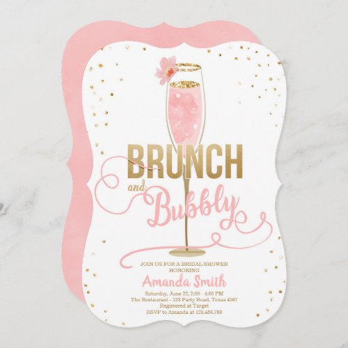 Brunch  Bubbly Bridal Shower Blush Gold Champagne Invitation