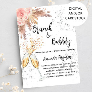 Brunch Bubbly Bridal Shower blush pampas grass Invitation