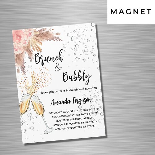 Brunch Bubbly Bridal Shower blush pampas luxury Magnetic Invitation