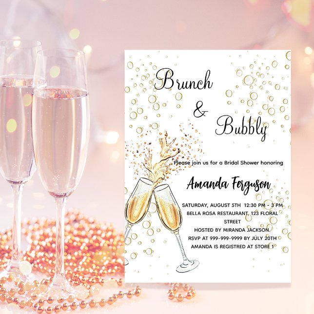 Brunch Bubbly Bridal Shower blush pink glamorous Invitation Postcard (Creator Uploaded)