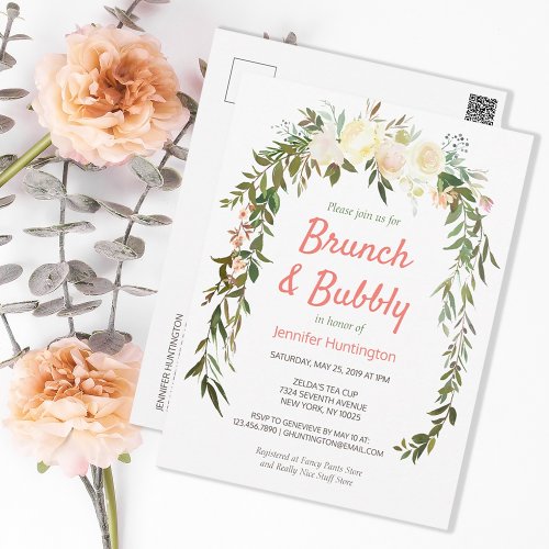 Brunch  Bubbly Bridal Shower Boho Invitation Postcard