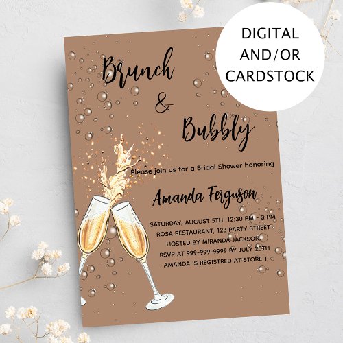 Brunch Bubbly Bridal Shower bubbles dusty earth Invitation