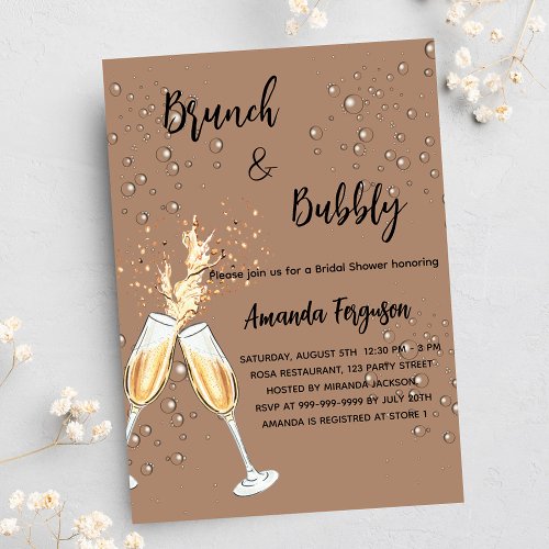 Brunch Bubbly Bridal Shower bubbles latte luxury Invitation