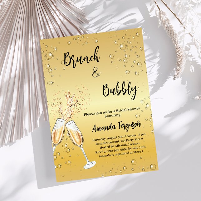 Brunch Bubbly Bridal Shower cheers gold Invitation (Creator Uploaded)
