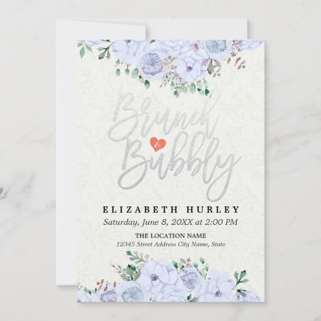 Brunch Bubbly Bridal Shower Chic Watercolor Floral Invitation (Front)