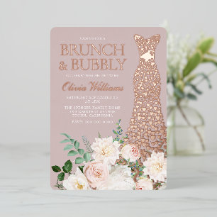 Brunch & Bubbly Bridal Shower Dress Rose Gold Foil Invitation