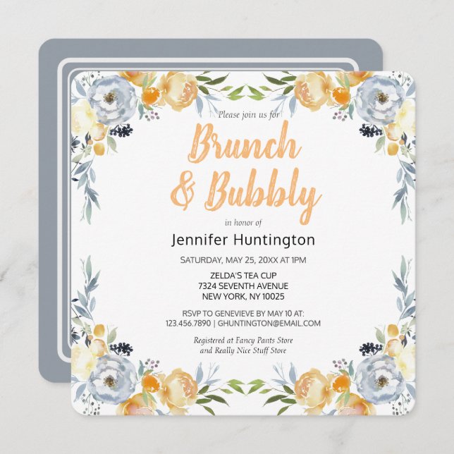 Brunch & Bubbly Bridal Shower Floral Boho (Front/Back)