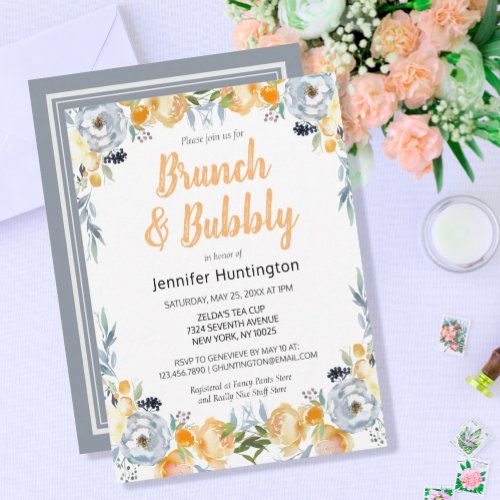 Brunch  Bubbly Bridal Shower Floral Boho Invitation