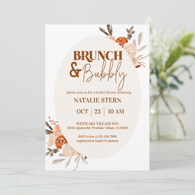 Brunch & Bubbly, Bridal Shower, Floral Bridal Invitation (Standing Front)