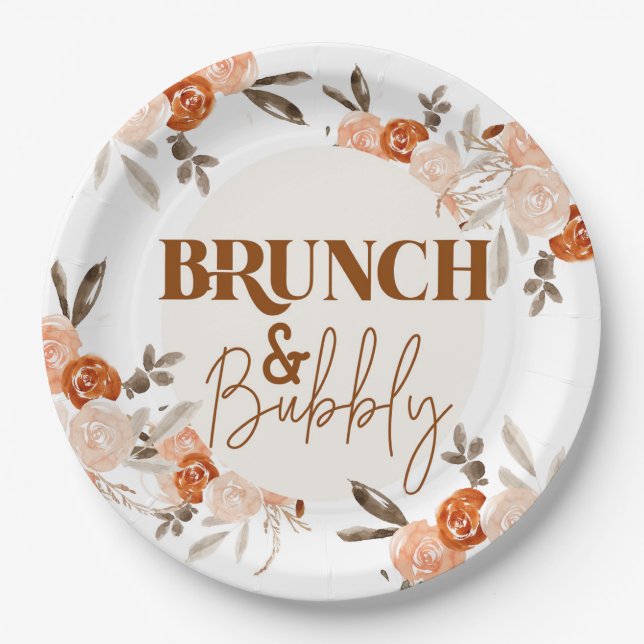Brunch & Bubbly, Bridal Shower, Floral Bridal Paper Plates (Front)