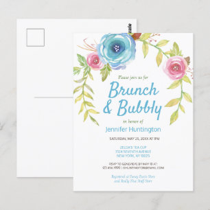 Brunch & Bubbly Bridal Shower Floral Invitation Postcard